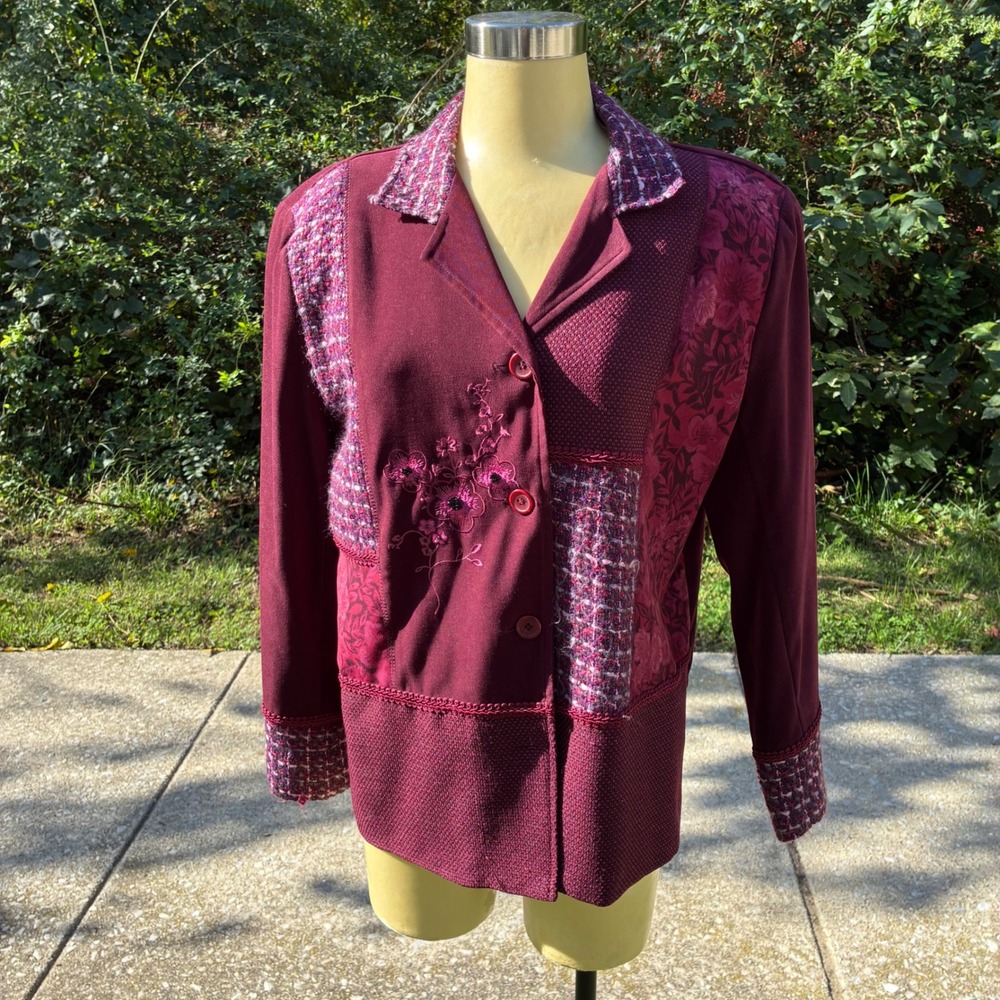 Vtg Notations Jacket Women Large Patchwork Embroi… - image 1